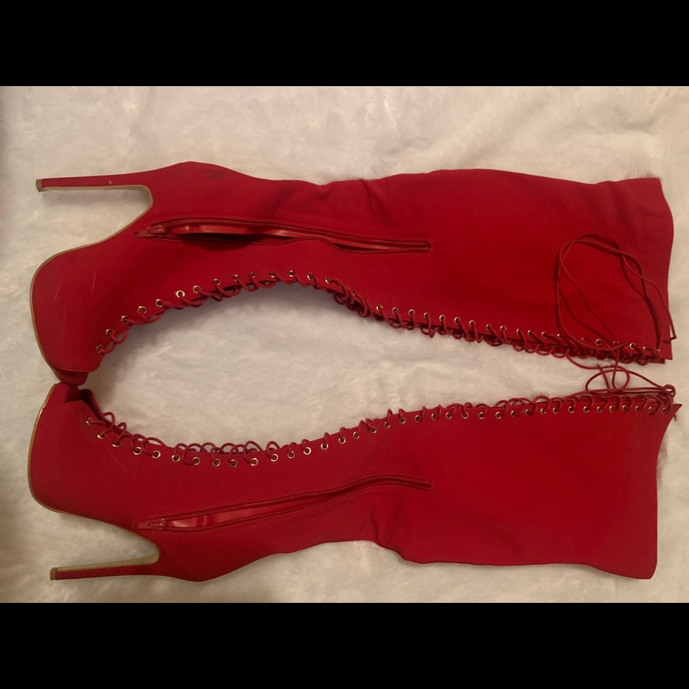 Red laced up boots